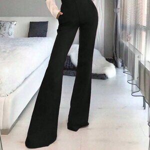 Black Elegant Women's High Waist Flared Pants